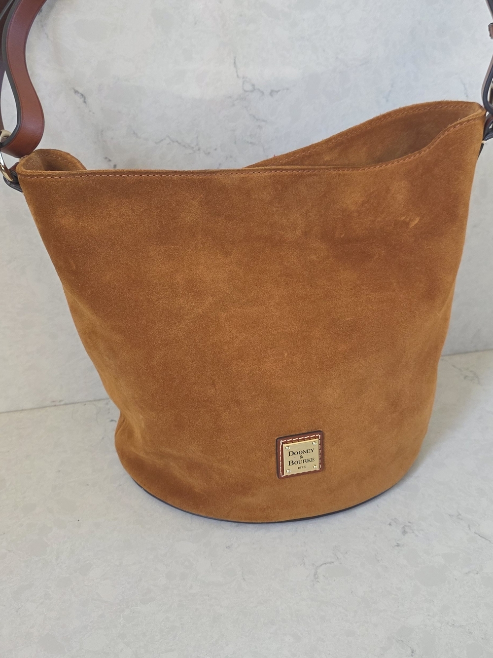 Dooney & Bourke Suede Shoulder Bucket Bag in Chestnut Brown